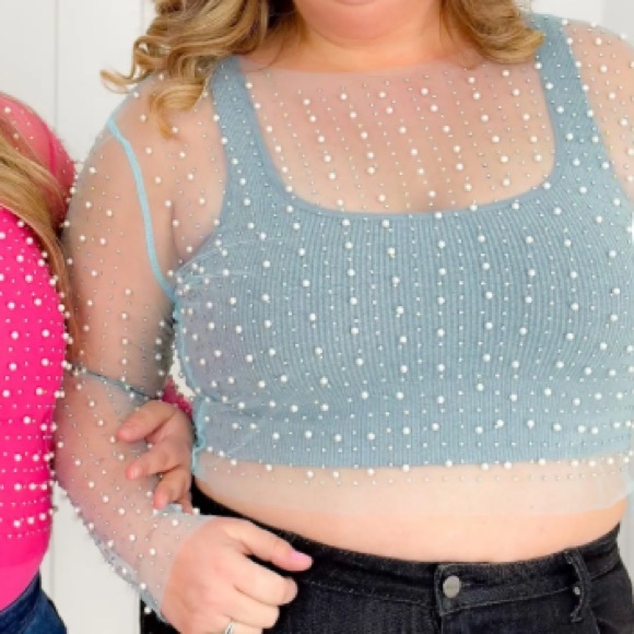 Boutique Long Sleeve Top With Pearl And Rhinestone Detail - Picture 2 of 6